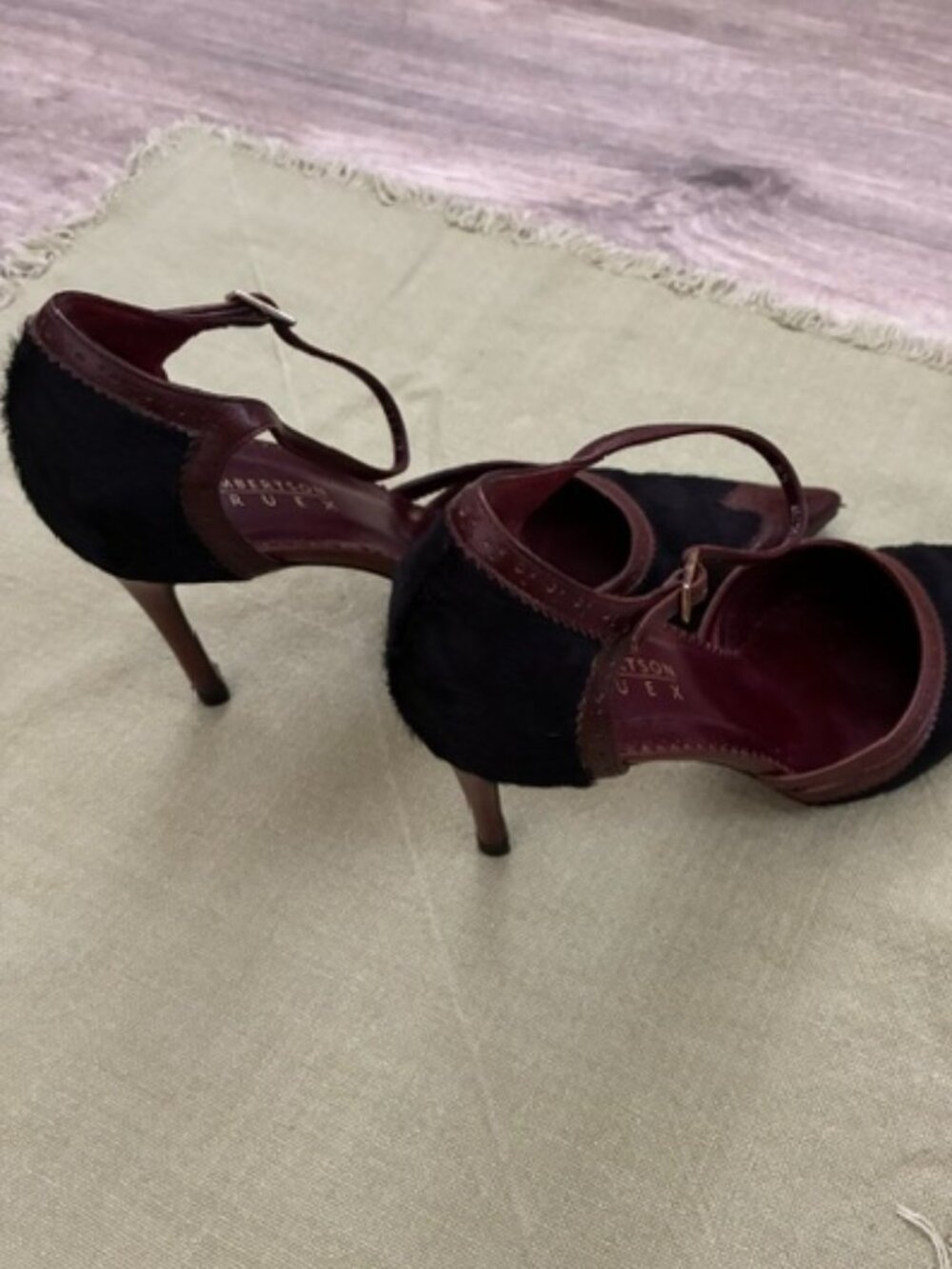 Lambertson Truex Chocolate Brown Leather Horsehair Ankle Strap Stilettos - RARE - Picture 6 of 7